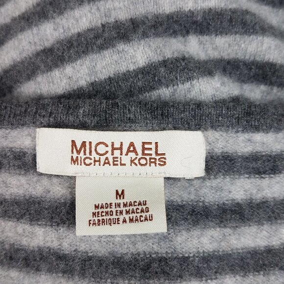 Michael Michael Kors gray striped 100% Cashmere V-Neck sweater ladies Medium - Picture 6 of 7